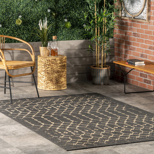 Steelside™ Indie Geometric Charcoal Indoor / Outdoor Area Rug & Reviews